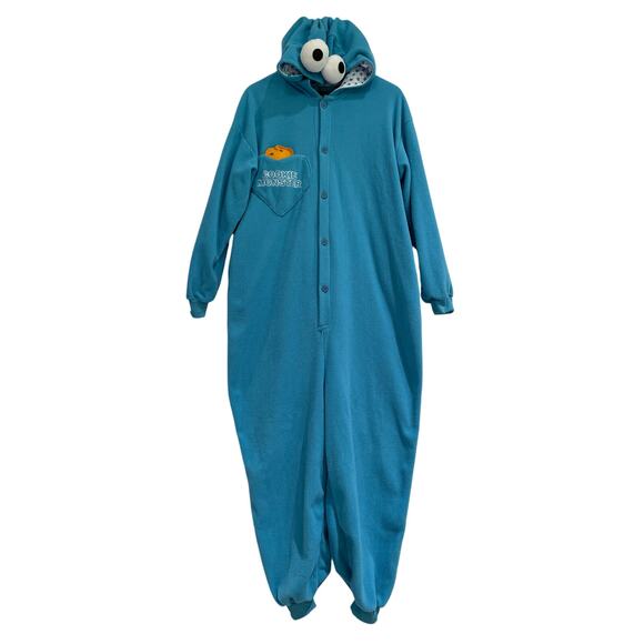 Sesame Street Cookie Monster Costume OS Blue Halloween Hooded One Piece Jumpsuit - Picture 1 of 5
